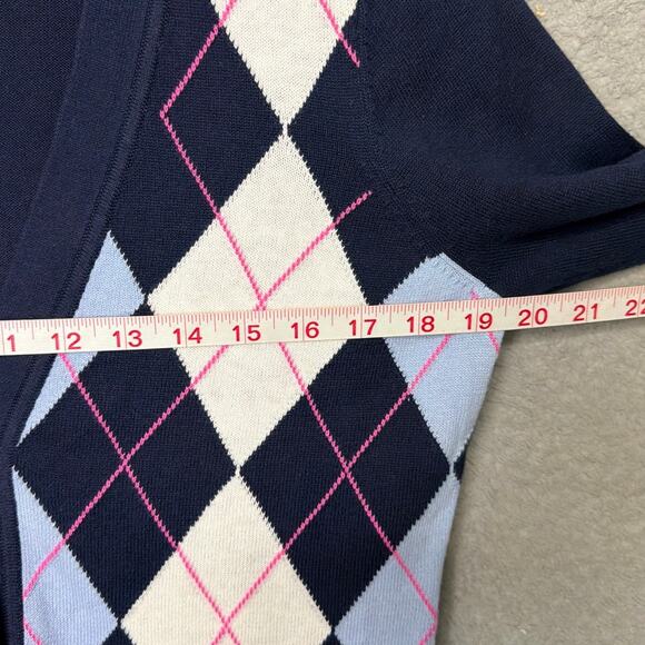 Preppy Argyle Cardigan Button Up Y2k Macy's Cotton Navy Blue Grandmacore Size M - Picture 3 of 7